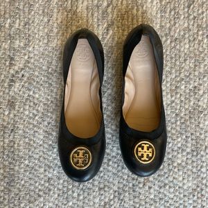 Tory Burch flats, black and gold. Size 8.